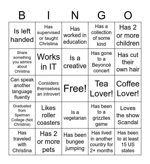 Bon Voyage, Christina! Bingo Card