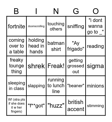 Joanna Bingo Card