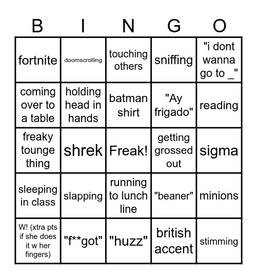 Joanna Bingo Card