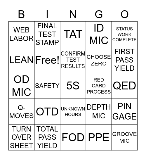 CONPANY BINGO Card