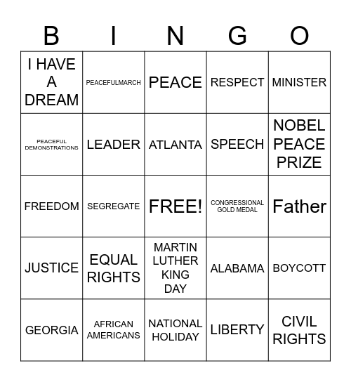 MARTIN LUTHER KING Bingo Card
