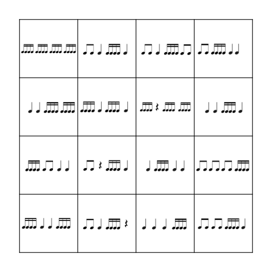 Sixteenth Notes BINGO Card