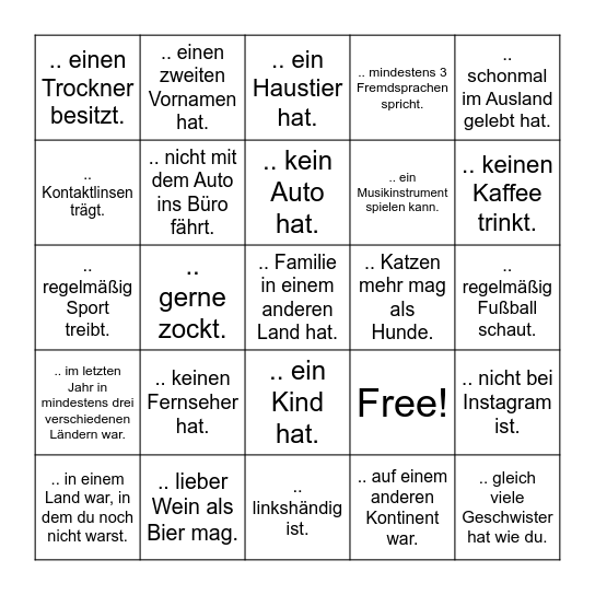 Finde eine Person, die ... Bingo Card