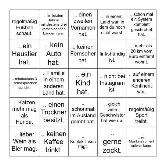 Finde eine Person, die ... Bingo Card