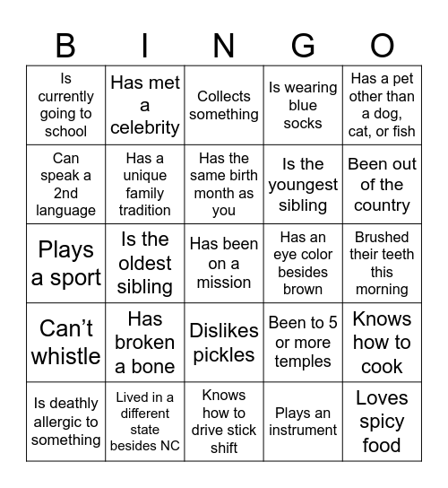 Find-A-Friend BINGO! Bingo Card