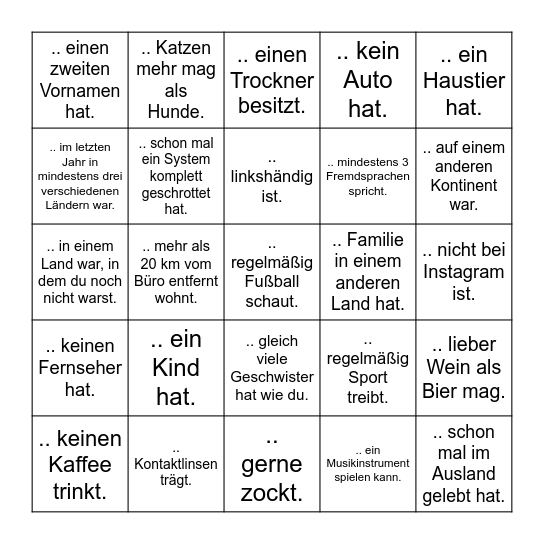 Finde eine Person, die ... Bingo Card
