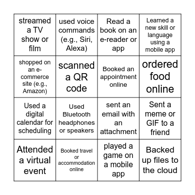 Technology Use Bingo Card