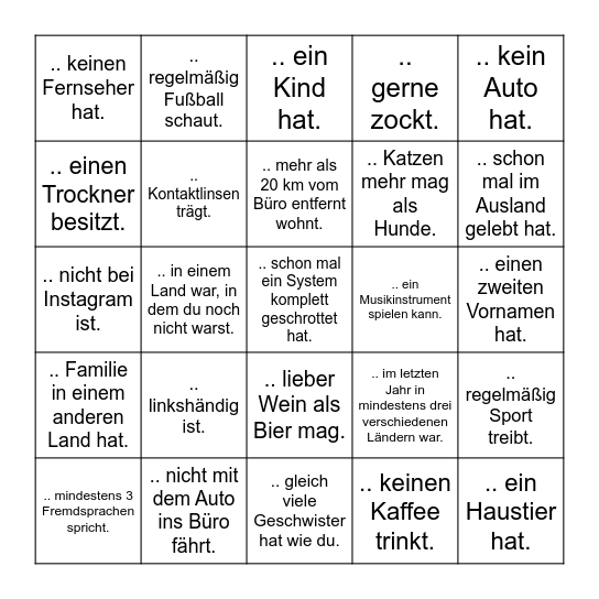 Finde eine Person, die ... Bingo Card