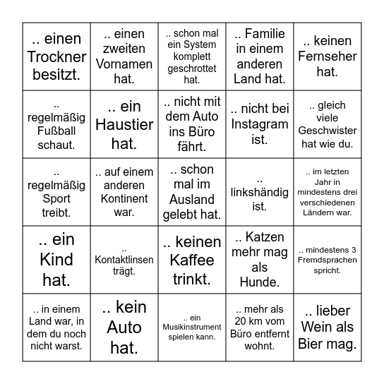 Finde eine Person, die ... Bingo Card