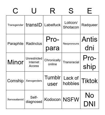 Brainwashed/lack of critical thinking bingo Card