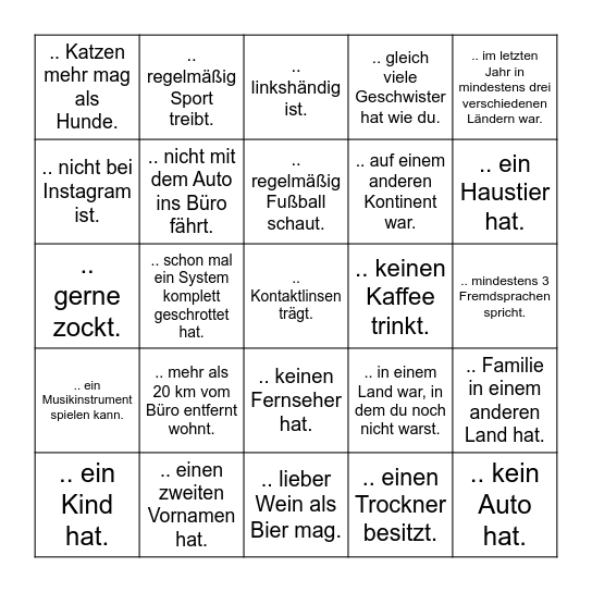 Finde eine Person, die ... Bingo Card
