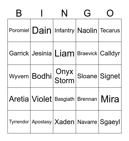 Empyrean Bingo Card