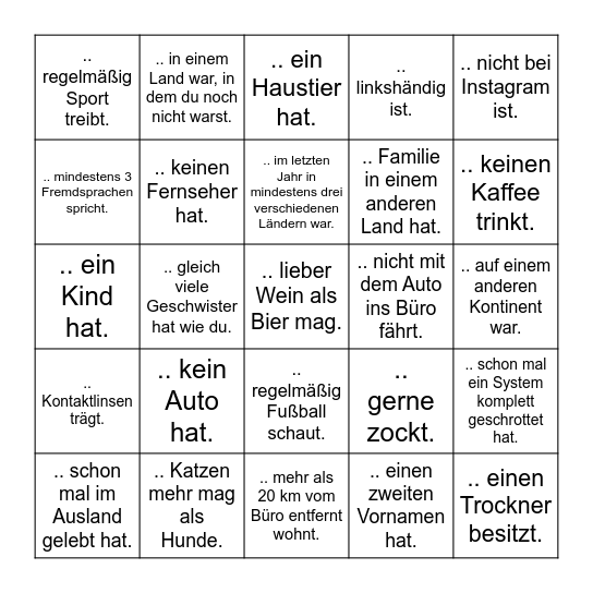 Finde eine Person, die ... Bingo Card