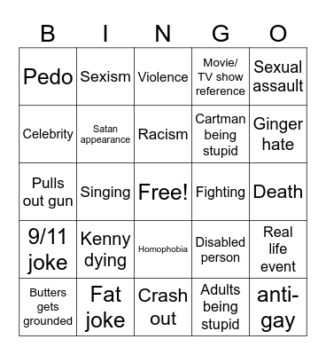 South Park Bingo Card