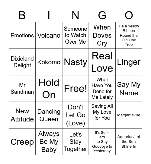 Shane's Jams Vol. 1 Bingo Card