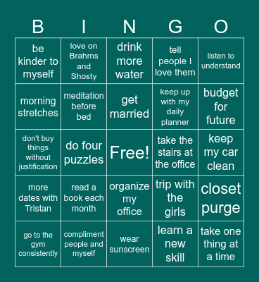New Year's resolutions Bingo Card