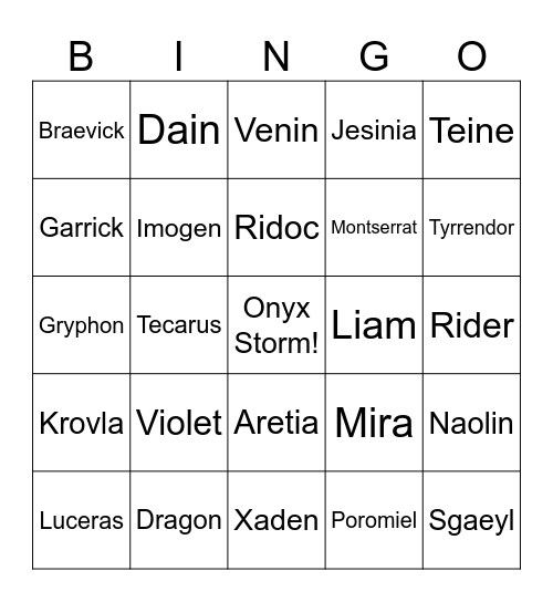 Empyrean Bingo Card