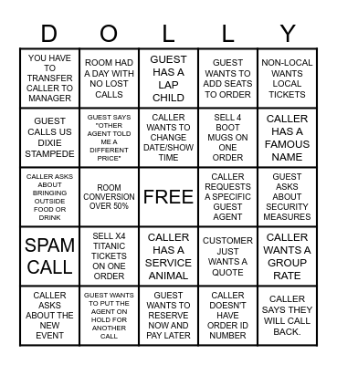 Call Center Bingo Card