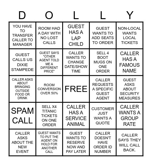 Call Center Bingo Card