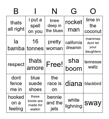 musical bingo Card