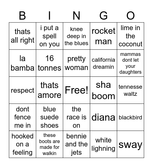 musical bingo Card