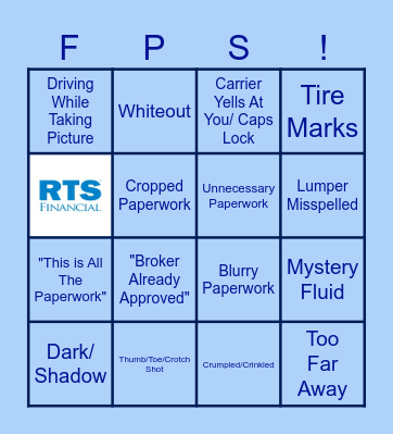 FPS Paperwork Bingo Card