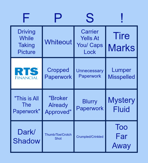 FPS Paperwork Bingo Card