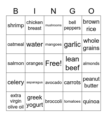 healthy foods Bingo Card