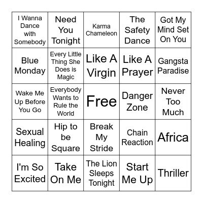 80s and 90s Bingo Card