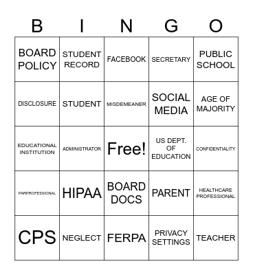 SUPPORT STAFF TRAINING Bingo Card