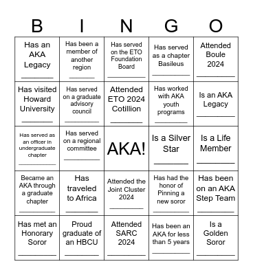 Sisterhood & Service Bingo Card