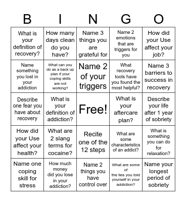 Recovery Bingo! Bingo Card