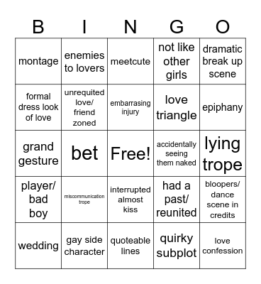 basic romcom formula Bingo Card