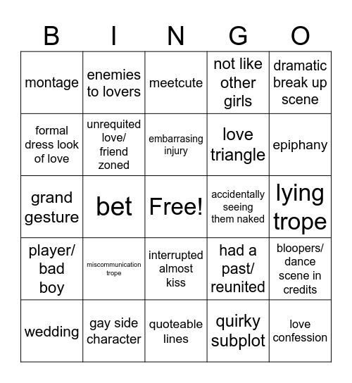 basic romcom formula Bingo Card