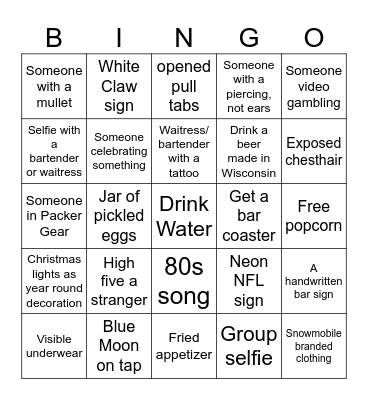 Northwoods Bar Crawl Bingo Card