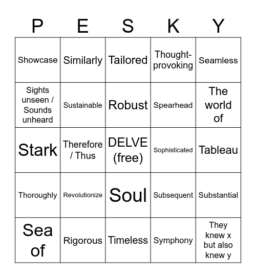 Renowned Author ChatGPT Bingo Card