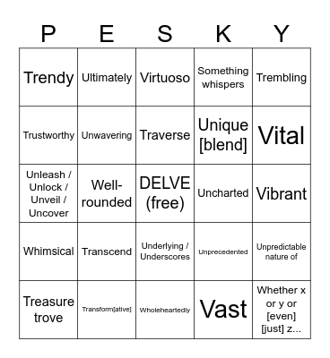 Renowned Author ChatGPT Bingo Card