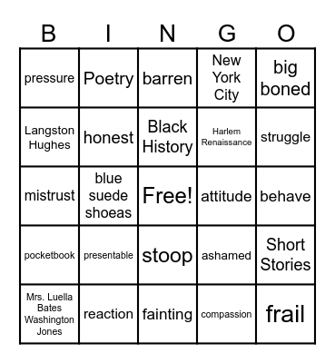 Thank You Ma'am Bingo Card