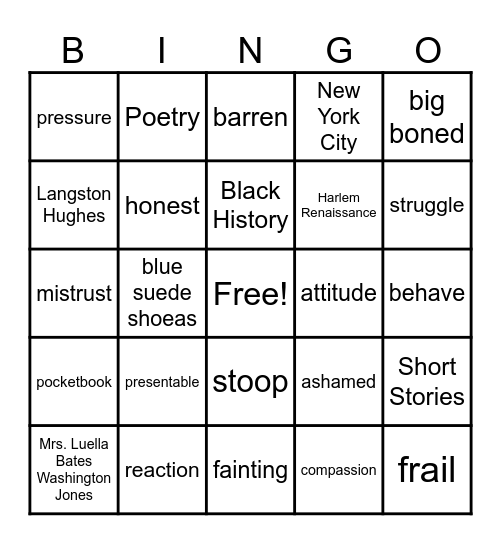 Thank You Ma'am Bingo Card