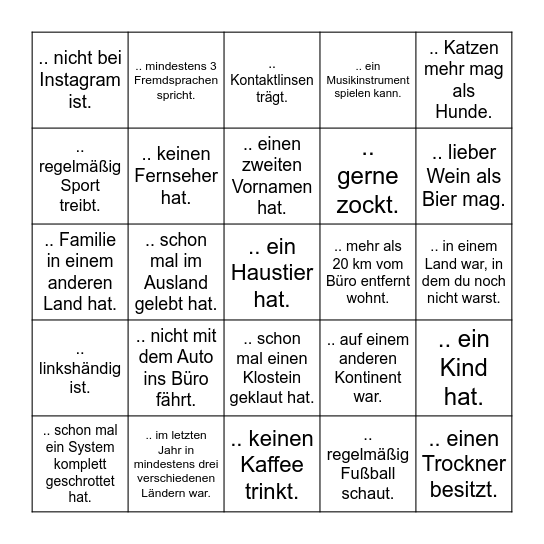 Finde eine Person, die ... Bingo Card