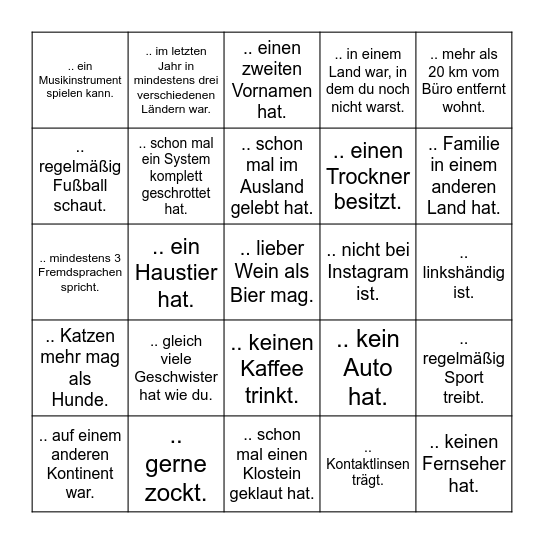 Finde eine Person, die ... Bingo Card