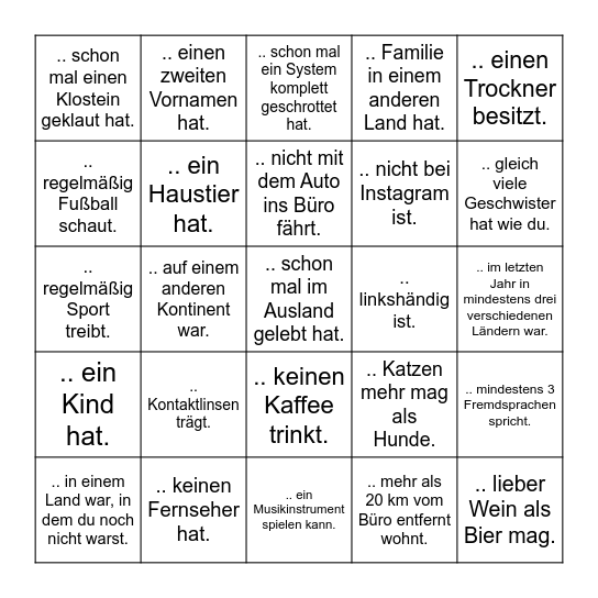 Finde eine Person, die ... Bingo Card