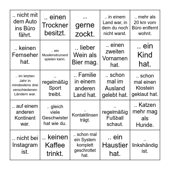 Finde eine Person, die ... Bingo Card