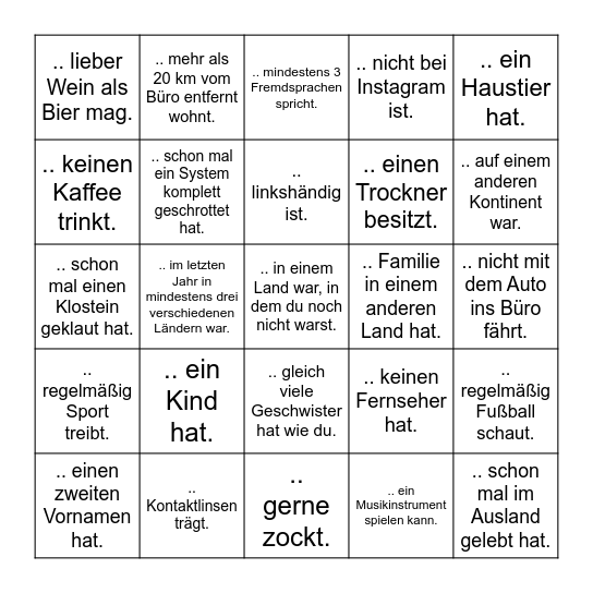 Finde eine Person, die ... Bingo Card