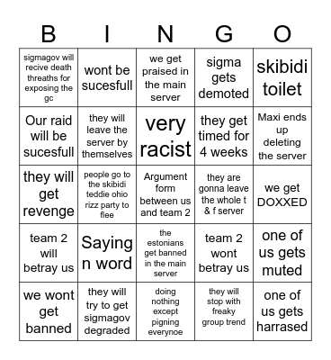 Raid Bingo Card