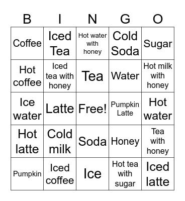 Drink Bingo Card