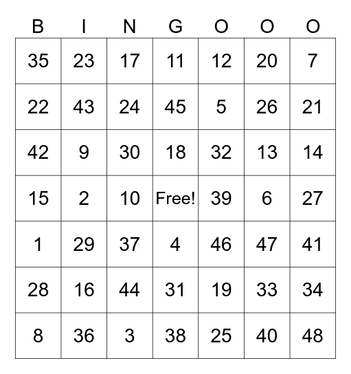 Bingo Bongo Bingo Card