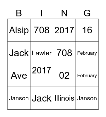 All about Deen Bingo Card