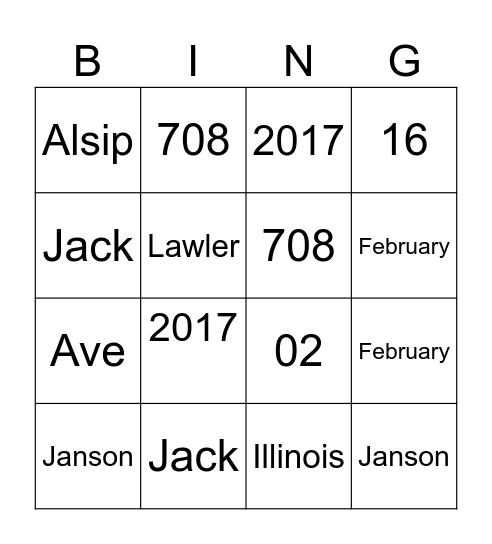 All about Deen Bingo Card