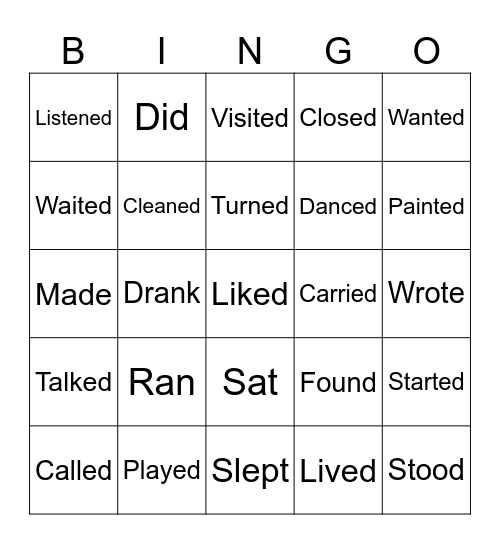 Simple Past Verbs Bingo Card